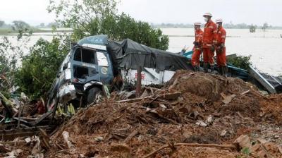 At least 51 people lost their lives after monsoons triggered landslides in Myanmar's Mon State, according to the country's Fire Services Department. (Photo: ANI)