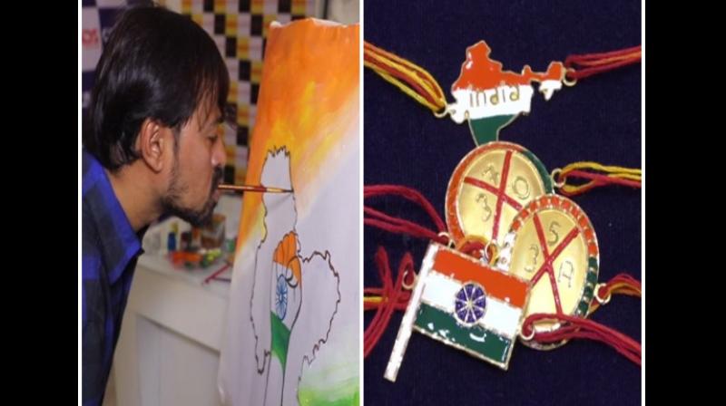 Jewellery shops selling tricolour, \abrogation of Art 370\ themed Rakhis in Surat