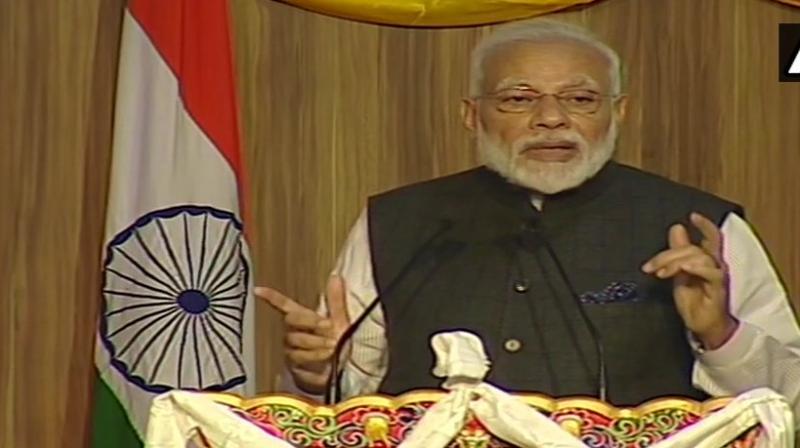 Addressing the students at Royal University of Bhutan in Thimpu on Sunday, Prime Minister Narendra Modi praised the countrys understanding of the essence of happiness. (Photo: Twitter/ ANI)