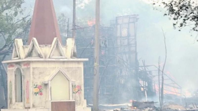 Kancheepuram: Fire destroys film set, vehicle scrap shop
