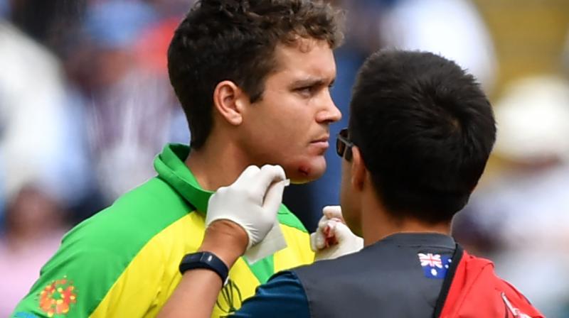 World Cup semi-final: AUS vs ENG; Alex Carey hit on chin, receives medical treatment