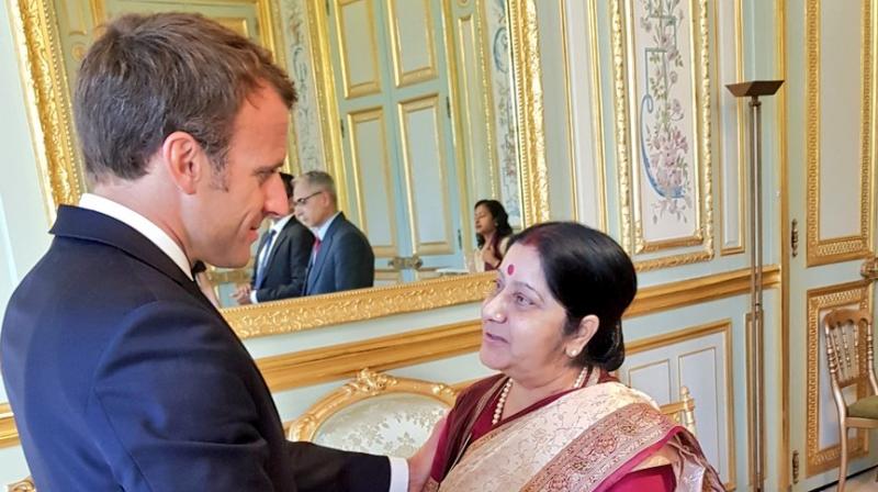 She said the visits of Prime Minister Modi to France in April 2015 and June 2017 and Macron to India have infused new momentum and dynamism to bilateral strategic partnership, brought about increased political convergence and built deep mutual trust. (Photo: @MEAIndia/Twitter)