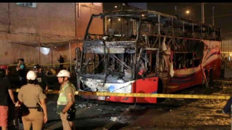 20 killed, 10 injured in bus fire in Peru