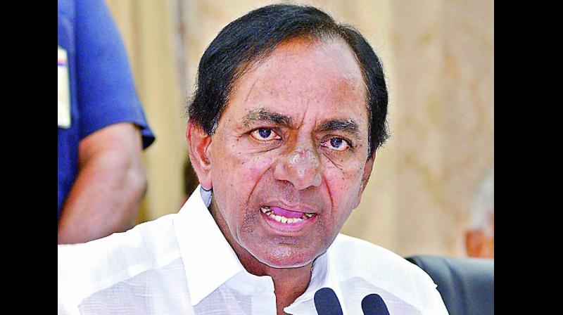 Chief Minister K. Chandrasekhar Rao speaks at a press conference in Hyderabad on Wednesday. (Photo: P. Anil Kumar)