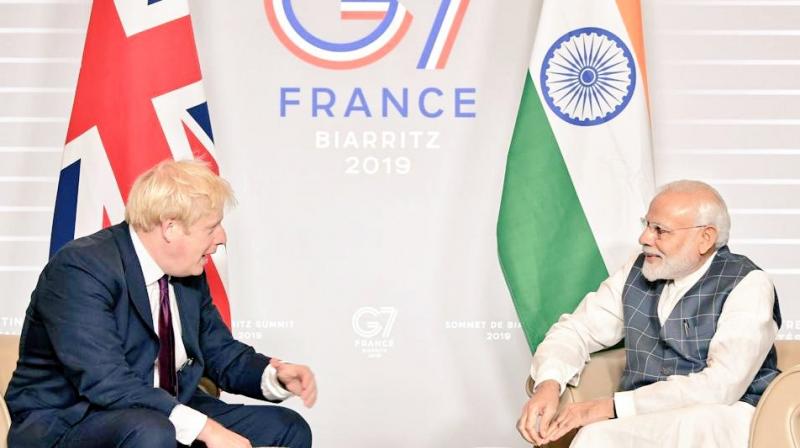 Modi met Johnson on the sidelines of the G-7 Summit being held in this southwestern French city. (Photo: MEA | Twitter)