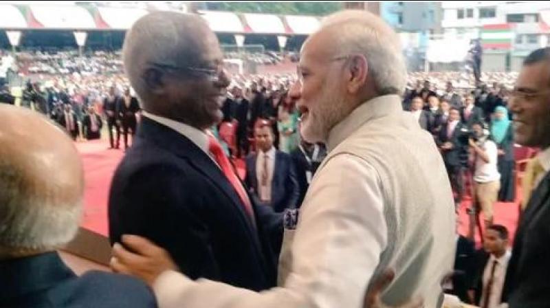 India, which has long been the Maldives main political and economic partner, had grown concerned that Chinas expansive diplomacy was aimed at establishing an outpost on the islands. (Photo: Twitter | @MEAIndia)