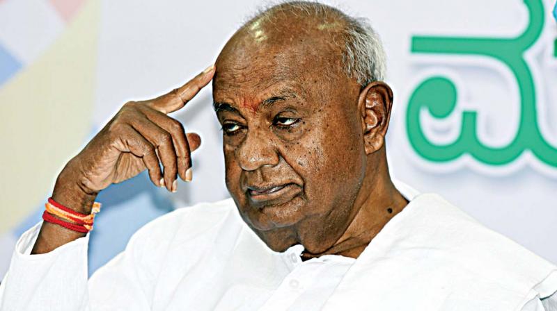 JD(S) national president H.D. Deve Gowda at a press conference in Bengaluru on Wednesday.  (Photo:DC)