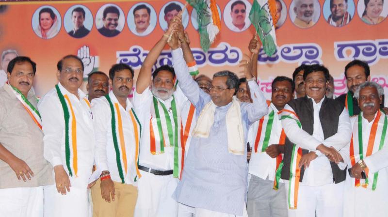 CM Siddaramaiah at the Congress workers meet at KR Nagar near Mysuru on Sunday 	 KPN