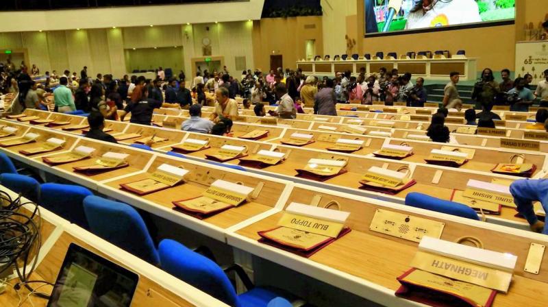 Empty seats of the many awardees who boycotted the National Film Awards 2018  ceremony held at the Vigyan Bhawan, New Delhi
