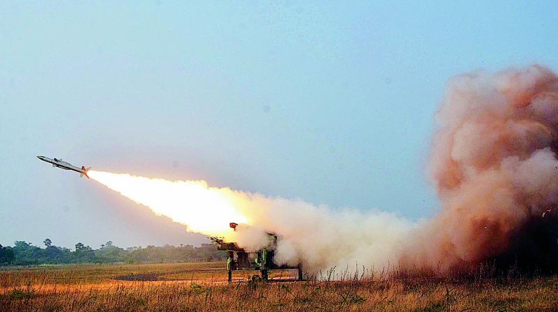 Indian Air Force tests a surface-to-air missiles at the Air Force Station at Suryalanka in Guntur district on Saturday (Photo: DC)