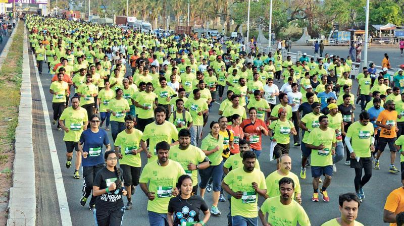 Scores of people took part in various categories of the Wipro Marathon including full marathon, half-marathon and a 10 km run, which was held on Sunday. (Photo: DC)