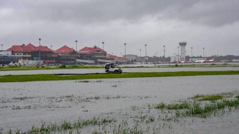 Submerged area near Cochin International Airport after monsoon rainfall, in Kochi on Wednesday, Aug 15, 2018. (Photo: PTI)