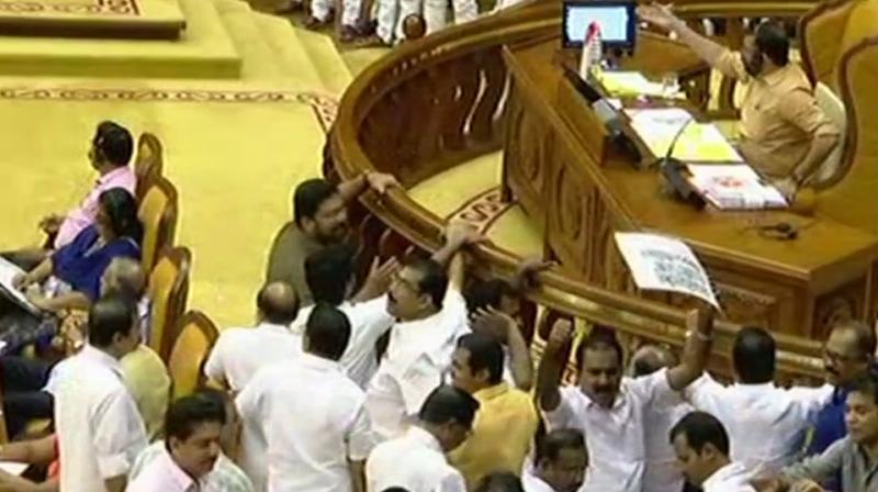 When the Question Hour began, opposition members went ahead with their sloganeering.  (Photo: ANI | Twitter)