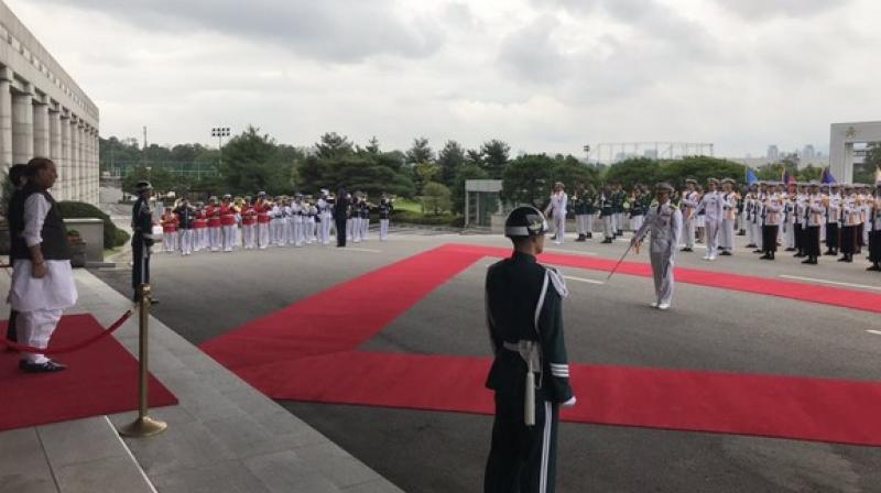 Rajnath Singh receives Guard of Honour; India\s national anthem in South Korea