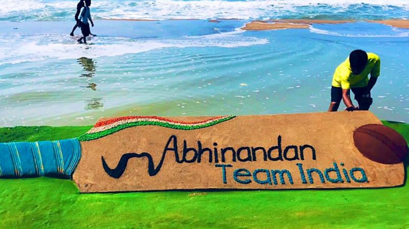 ICC CWC\19: Sand artist twirls Abhinandan moustache after India win