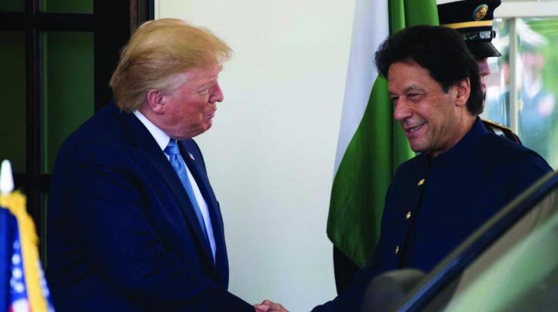 US President Donald Trump greets Pakistan Prime Minister Imran Khan at the White House in Washington DC on Monday. (Photo: AFP)