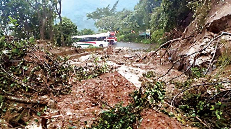 A damaged portion of Wayanad Ghat section in Kerala