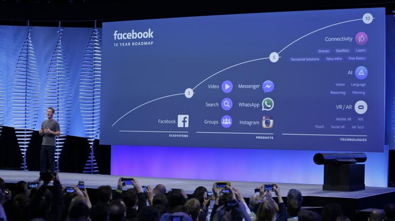 In this April 12, 2016, file photo, Facebook CEO Mark Zuckerberg talks about the companys 10-year roadmap during the keynote address at the F8 Facebook Developer Conference in San Francisco. Instagram along with Messenger and WhatsApp are serving as the social media giants insurance policy for a future that might not be dominated by its flagship service. (AP Photo/Eric Risberg, File)