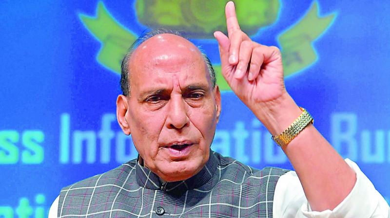 Union home minister Rajnath Singh at a press meet to announce the three years achievements of NDA, in New Delhi on Saturday. (Photo: PTI)