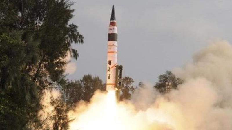 The 20 meter long Agni-II missile is a two stage solid propelled ballistic missile. (Photo: ANI)