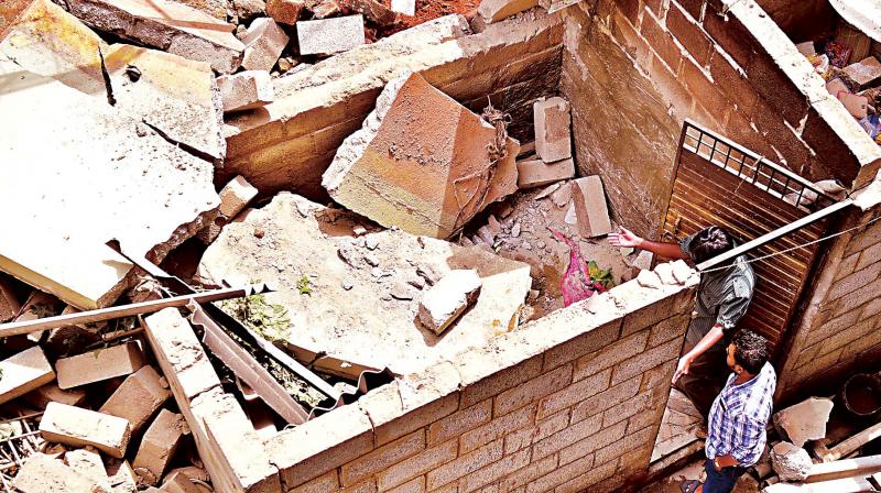 The incident occurred around 1.45 am when the wall adjacent to the under-construction site in ITI Layout collapsed on the shed