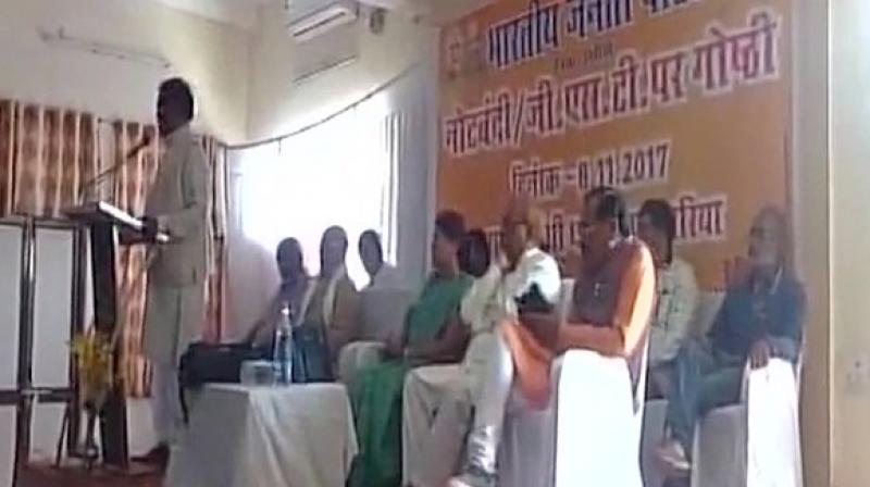 Om Prakash Dhurve, BJP minister from Madhya Pradesh, was addressing a gathering at an event on the first anniversary of demonetisation. (Photo: ANI)