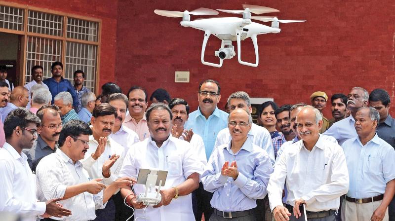 Minister for forests Dindugal C. Sreenivasan  launches states first forest drone in Tamil Nadu  to mark International Day of Biodiversity on Monday.(Photo: DC)