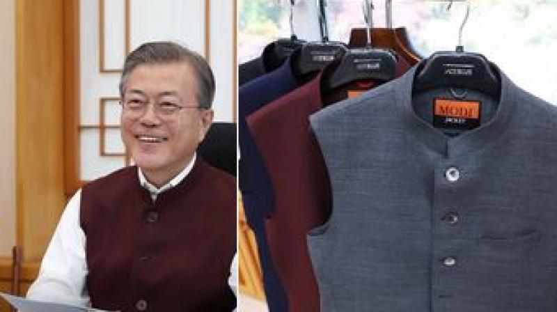 On October 31, South Korean President Moon Jae-in tweeted pictures of the sleeveless jackets, to be worn on a kurta. (Photo: Twitter | @TheBlueHouseENG)