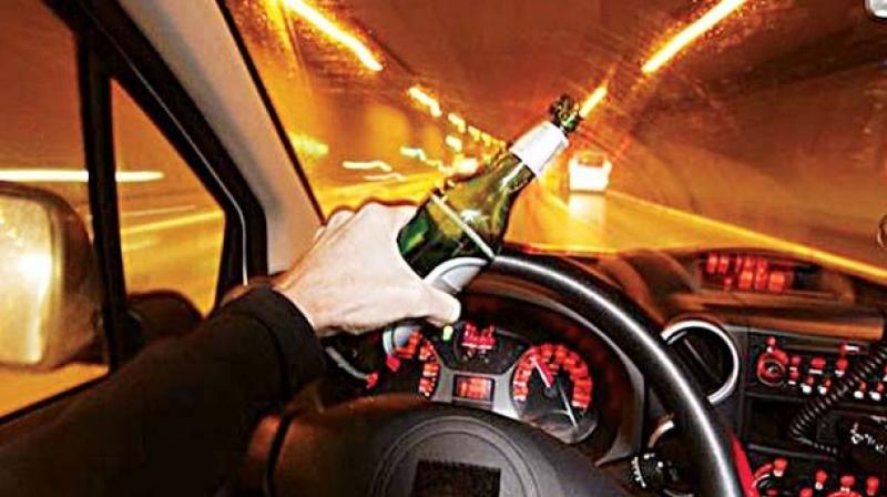 A drunk girl rammed her car into two vehicles at Banjara Hills on Monday night. One person suffered minor injuries in the mishap.