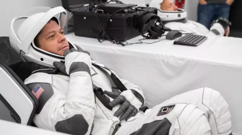 Astronauts Bob Behnken and Doug Hurley underwent suit-up procedures at SpaceX headquarters in Hawthorne, California.