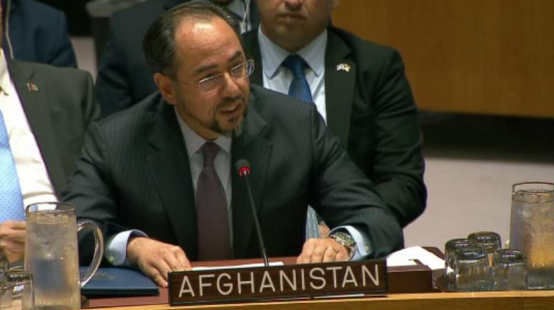 Afghanistan Foreign Minister Salahuddin Rabbani addressing the United Nations Security Council on Tuesday in New York. (Photo: Video grab)