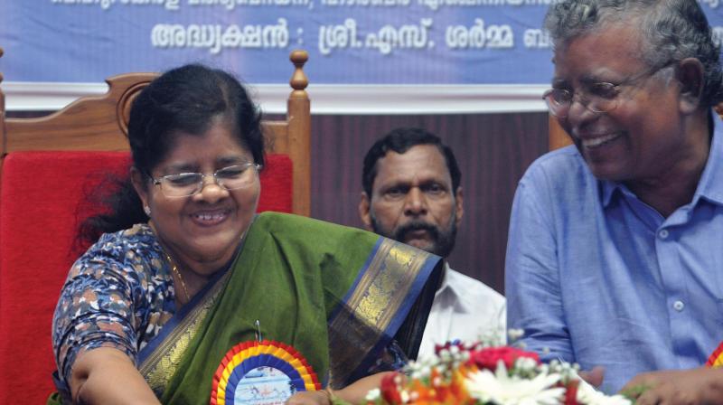 Fisheries minister J. Mercykutty Amma and S. Sarma, MLA, at the launch of Fisherfolk Family Register in Kochi on Friday 	 DC