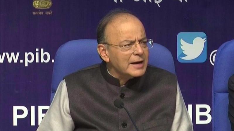 Arun Jaitley addresses media after presenting Union Budget 2018 in Parliament. (Photo: ANI/File)
