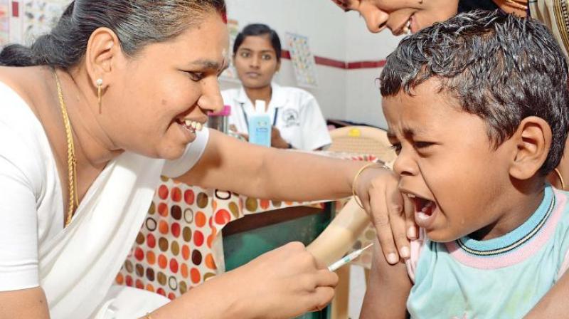 A child gets Measles Rubella vaccination