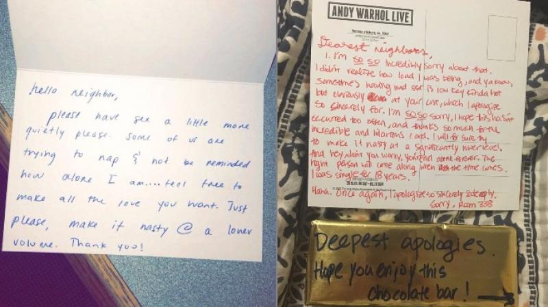 The neighbour sent a note with a chocolate (Photo: Twitter)