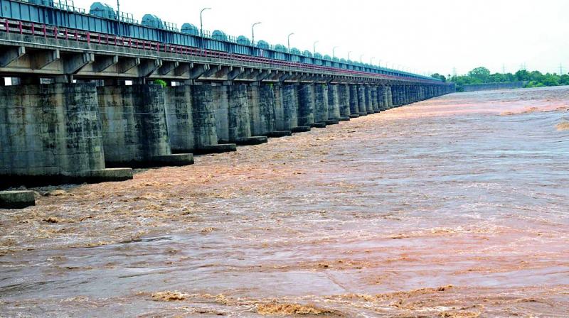 Godavari levels at Dowlaiswaram barrage in East Godavari .(Photo: DC)