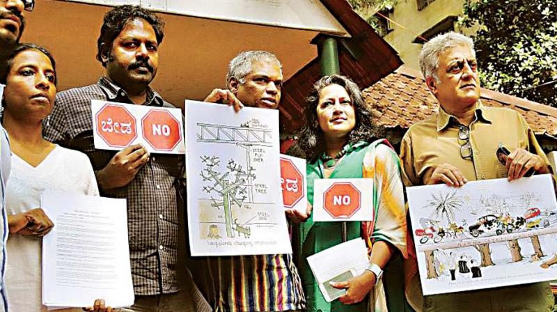 Members of Citizens for Bengaluru protesting the steel flyover in 2016