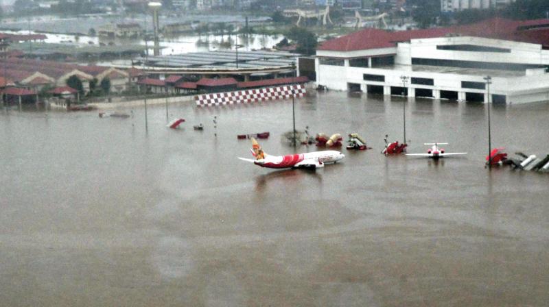 The flood-affected Kochi International airport at Nedumbassery on Thursday.