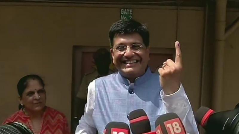 Union Minister and BJP leader Piyush Goyal after casting his vote said, This election is now a Tsunami election. North South,East and West, Modi wave has overtaken the country. (Photo: ANI | Twitter)