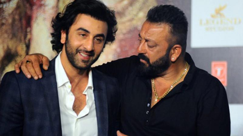 Ranbir Kapoor and Sanjay Dutt at the trailer launch of Bhoomi.