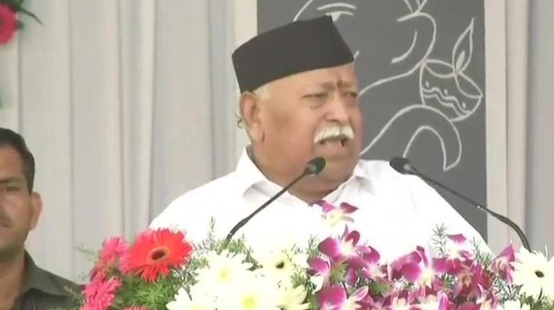 RSS Chief Mohan Bhagwat said, Nowhere in the world, healthy and peaceful social life has ever thrived and can thrive merely based on laws and fear of punishment.\(Photo: Twitter | ANI)