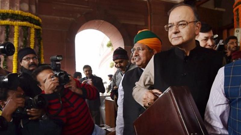 Finance Minister Arun Jaitley arrives in Parliament to present the Union budget for 2017-18. (Photo: AP)