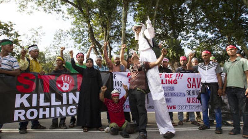 Myanmar ethnic Rohingya Muslims shout slogans during a protest against the persecution of Rohingya Muslims in Myanmar, in Kuala Lumpur. (Photo: AP)