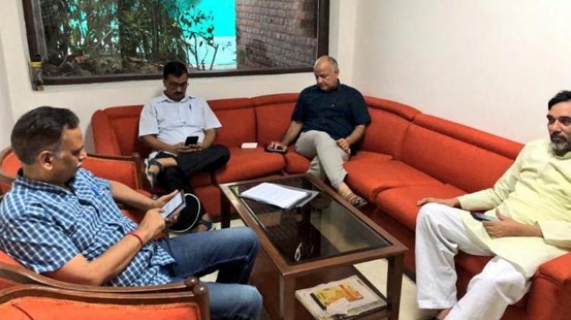 Kejriwal along with his deputy Manish Sisodia and two other ministers - Gopal Rai and Satyendar Jain - met Lt Governor (LG) Anil Baijal at 5:30 pm on Monday and since then, they have stayed put at the LG office. (Photo: Twitter | @ArvindKejriwal)