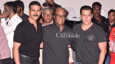 Salman Khan made a surprise apperance at the first look launch of Rajinikanth-Akshay Kumar's '2.0', also starring Amy Jackson and directed by Shankar. (Photo: Viral Bhayani)