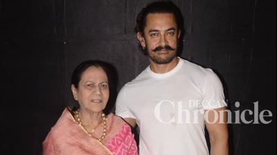 Aamir Khan with his mother Zeenat at 'Secret Superstar' screening on Monday. 