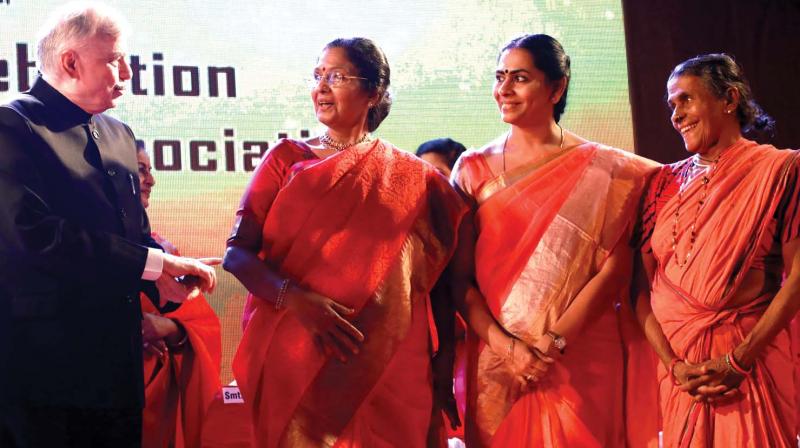 Governor P. Sathasivam with Ernakulam Womens Association  president Sreekumari Menon, Kochi mayor Soumini Jain and social activist Daya Bai at the valedictory function of EWAs centenary celebrations in Kochi on Thursday.  (ARUN CHANDRABOSE)