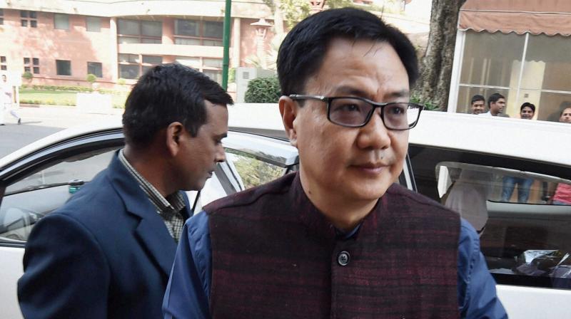 Minister of State for Home Affairs, Kiren Rijiju at Parliament during the winter session, in New Delhi. (Photo: PTI)