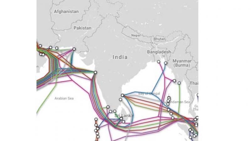 Map representing submarine cable landing stations in India.  (Pic courtesy: submarinecablemap.com)