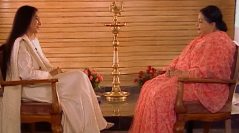 Renowned celebrity Simi Garewal and late Tamil Nadu Chief Minister J Jayalalithaa (Photo: Video grab)